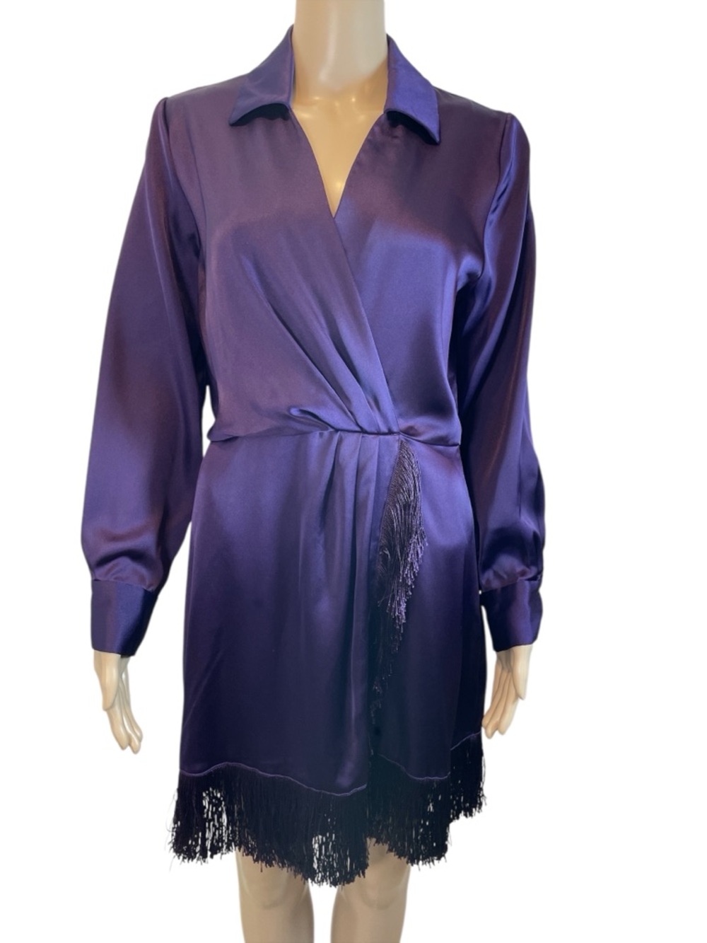 Zara Purple Satin Mini Fringe Wrap Purple Dress  size M